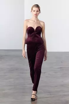Бархатные брюки ZARA, бордовый