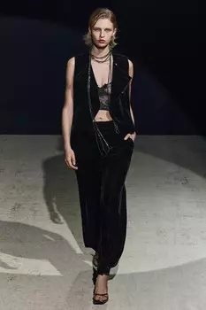 Бархатные брюки ZARA, черный