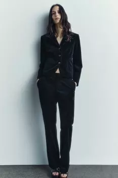 Бархатные брюки ZARA, черный