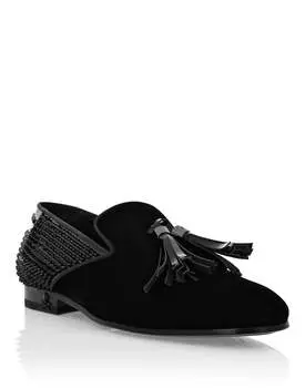 Бархатные и лакированные кожаные мокасины с заклепками PHILIPP PLEIN