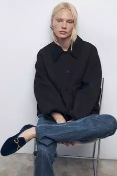 Бархатные лоферы с украшением ZARA, синий