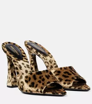 Бархатные мюли с леопардовым принтом Suite 105 Saint Laurent, разноцветный