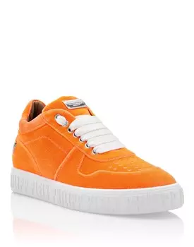 Бархатные низкие кеды King Power Philipp Plein, цвет Orange Fluo