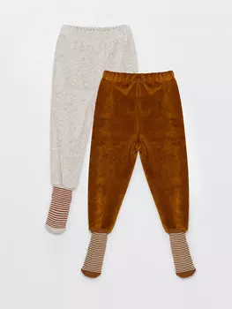 Бархатные пижамные штаны для маленьких мальчиков с эластичной талией и носками, 2 предмета LCW baby, темная горчица