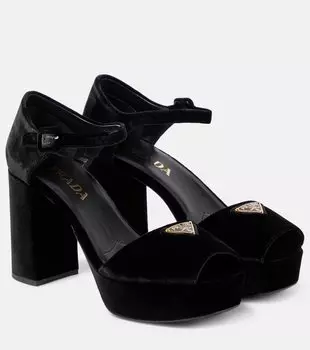 Бархатные платформенные сандалии Prada, черный