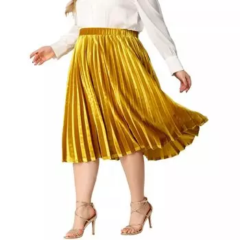 Бархатные плиссированные юбки больших размеров для женщин, вечерние плиссированные юбки-миди с эластичной резинкой на талии, металлик-гармошка Agnes Orinda, золотой