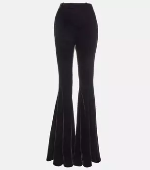 Бархатные расклешенные брюки с низкой посадкой SAINT LAURENT, черный