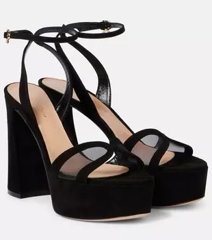 Бархатные сандалии на платформе с сетчатыми вставками Gianvito Rossi, Black+Black