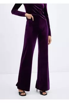 Бархатные широкие брюки Mango, фиолетовый