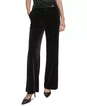 Бархатные широкие брюки Petite с высокой посадкой Calvin Klein, черный