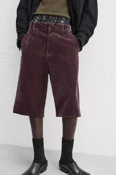 Бархатные шорты-бермуды ZARA, цвет aubergine