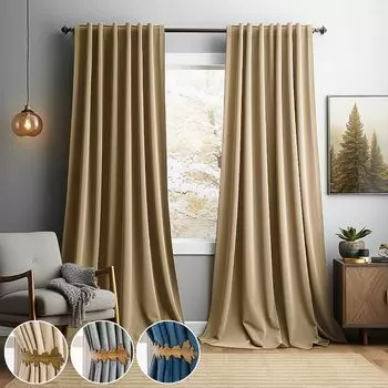 Бархатные шторы, плотные шторы, бархатные с люверсами, непрозрачные для гостиной, плотные шторы, термошторы, звукопоглощающая спальня, 1 шт., В 244 x Ш 132 см BTTO, бежевый