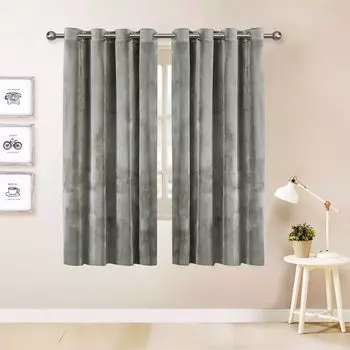 Бархатные шторы с люверсами, плотные шторы, непрозрачные шторы для спальни и гостиной, 132 х 213 см (Ш х В), 1 шт., синие PMS, серый