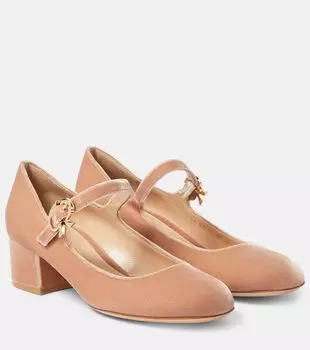 Бархатные туфли mary ribbon 45 Gianvito Rossi, розовый