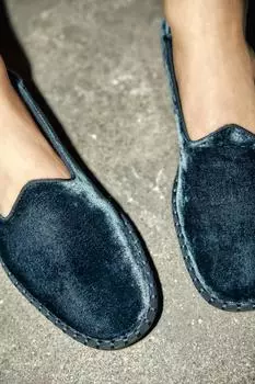 Бархатные туфли на плоской плоской плоской плоской системе ZARA, синий