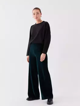 Бархатные женские брюки прямого кроя стандартного кроя с широкими штанинами LCWAIKIKI Classic, темно-зеленый