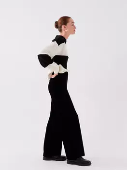 Бархатные женские брюки прямого кроя стандартного кроя с широкими штанинами LCWAIKIKI Classic, новый черный