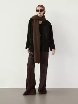 Бархатный блейзер из хлопковой смеси Massimo Dutti, коричневый