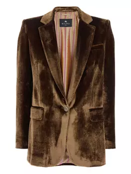 Бархатный блейзер на одной пуговице ETRO, коричневый