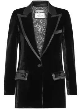 Бархатный блейзер с контрастной отделкой Philipp Plein, черный