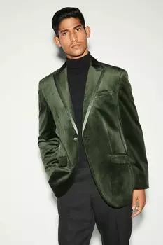 Бархатный блейзер с отворотами Next, зеленый