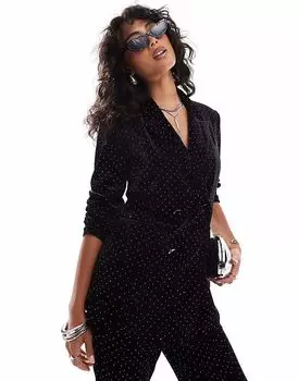 Бархатный блейзер YAS со стразами, черный цвет