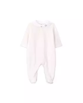 Бархатный детский комбинезон с вышитым воротником KNOT, белый