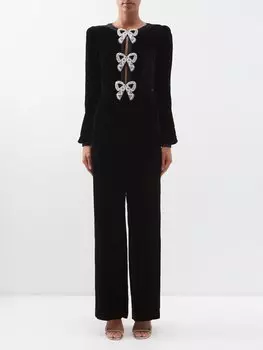 Бархатный комбинезон camille с кристаллическим бантом Saloni, черный