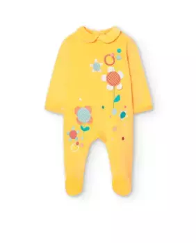 Бархатный комбинезон для девочки с цветочным принтом Boboli, желтый