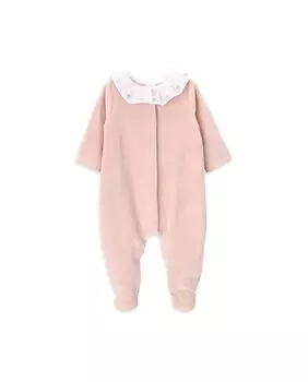 Бархатный комбинезон для девочки с вышитым воротником с рюшами KNOT, розовый