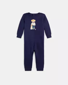 Бархатный комбинезон для мальчика с мишкой Polo Bear Polo Ralph Lauren, темно-синий