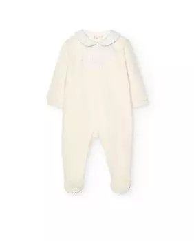 Бархатный комбинезон для мальчика с разрезом спереди и декоративным воротником Boboli, белый