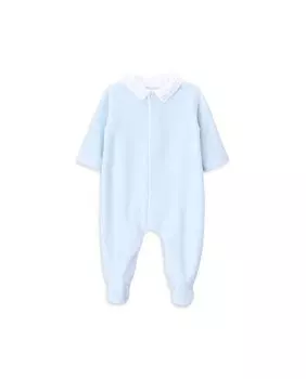 Бархатный комбинезон для мальчика с вышитым воротником KNOT, светло-синий