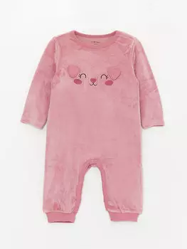 Бархатный комбинезон для маленьких девочек с круглым вырезом и длинными рукавами и вышивкой LCW baby, светлая сушеная роза