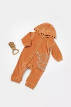 Бархатный комбинезон на молнии с капюшоном BabyCosy Organic Wear, плитка