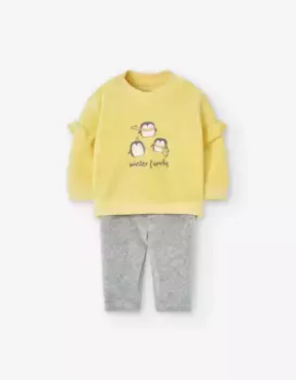 Бархатный комплект из двух предметов для девочки с рюшами Losan, желтый