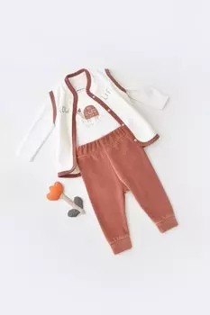 Бархатный комплект из трех предметов (боди с длинными рукавами, брюки, жилет) BabyCosy Organic Wear, медь