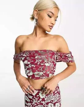 Бархатный корсет Sisters of the Tribe devore розового и серебряного цвета