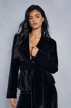 Бархатный пиджак с запахом и поясом MISSPAP, черный