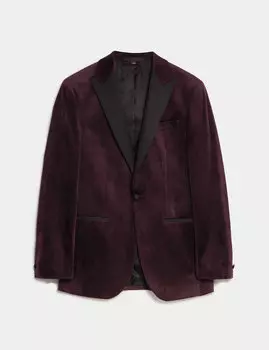Бархатный пиджак-смокинг приталенного кроя Marks & Spencer, бургундия