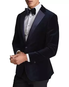 Бархатный пиджак-смокинг REISS Ace, синий