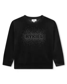 Бархатный свитшот для девочки с логотипом из стразов Sonia Rykiel, черный