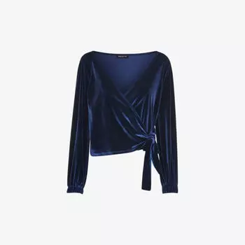 Бархатный топ из эластичного переработанного полиэстера с запахом и V-образным вырезом Whistles, темно-синий