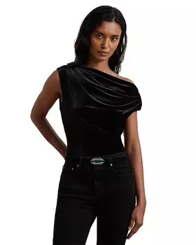Бархатный топ Lauren Ralph Lauren с асимметричным вырезом, черный