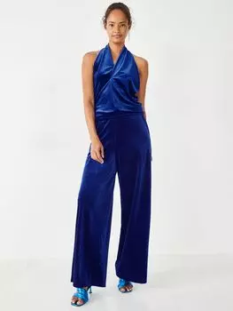 Бархатный топ Molly с воротником халтер HUSH, сапфирово-синий