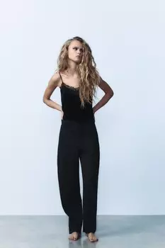 Бархатный топ на бретельках ZARA, черный