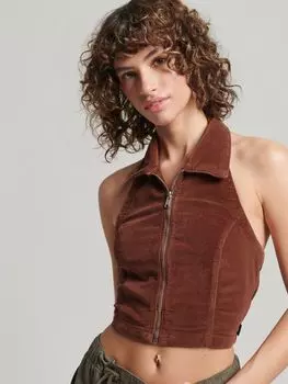 Бархатный топ на молнии с воротником Superdry, Caramel Caf