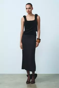 Бархатный топ с бантиками ZARA, черный