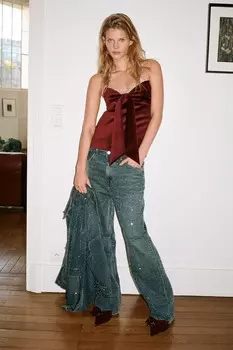 Бархатный топ с бантом ZARA, интенсивный красный