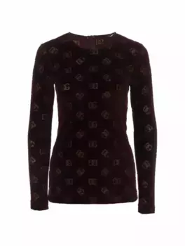 Бархатный топ с монограммой Dolce&Gabbana, коричневый